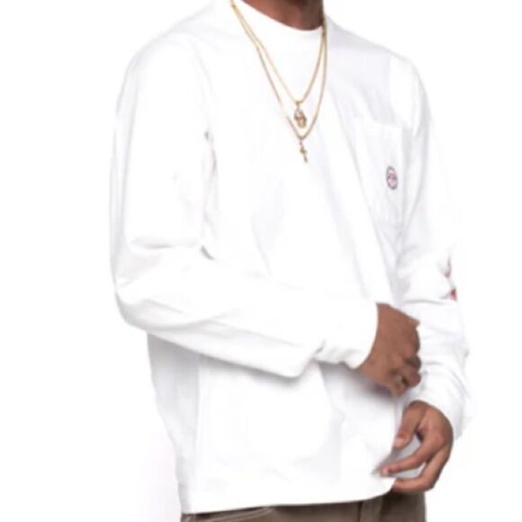 NWT Round Two White Long Sleeve Shirt M Front Pocket Graphic Cotton - Picture 4 of 7